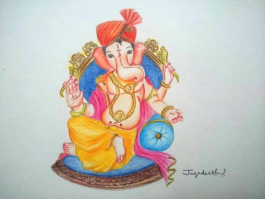 Ganesha Color Pencils Sketch Painting by Jagadeesh Sharma
