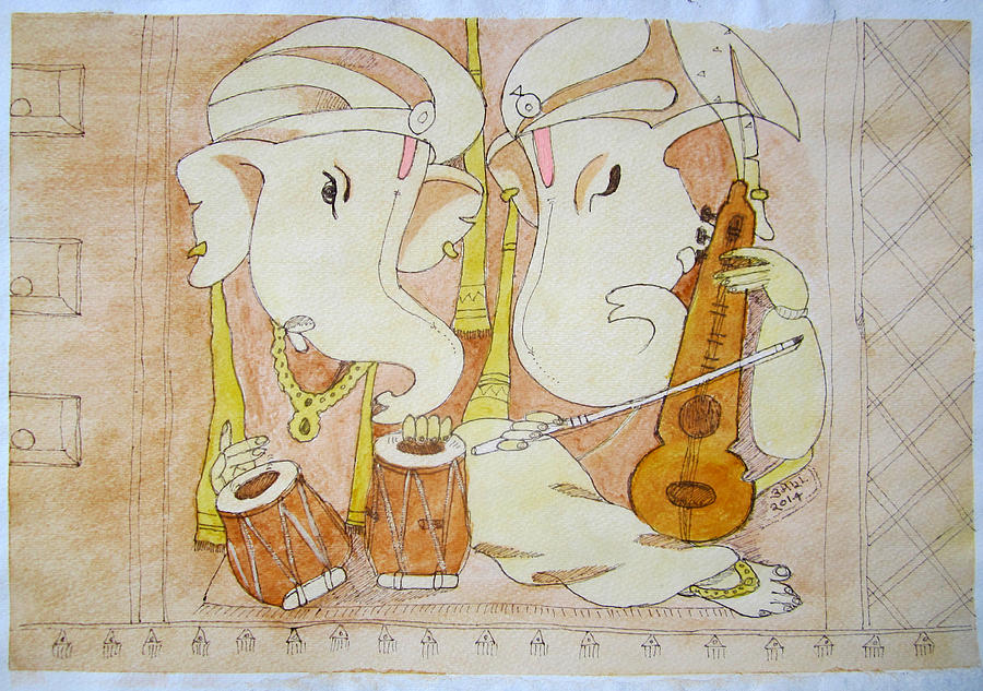 Musician Painting - Ganesha Concert by Umesh UV