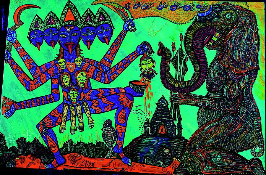 Ganesha Painting - Ganesha Kali Overcome Tyranny by Myztico Campo