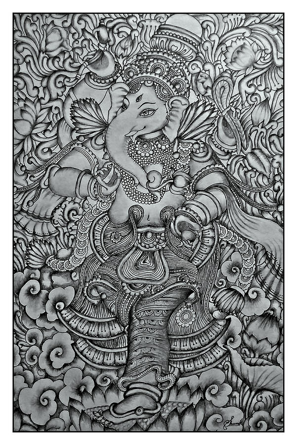 Ganesha mural pencil drawing by shamil art Drawing by Shamil Art