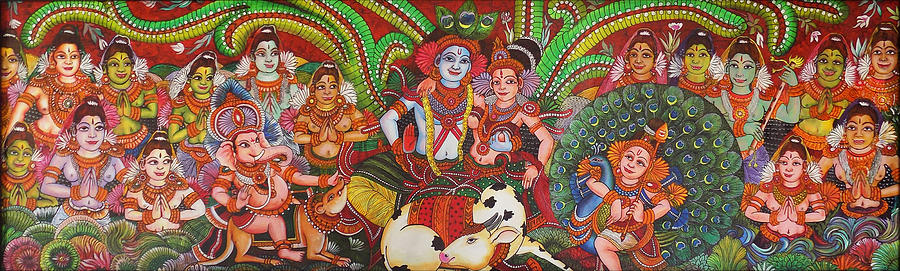 Peacock Painting - Ganesha, Murugan, Krishnan And Radha Mural Painting by Asp Arts