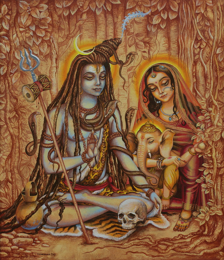 Ganesha Parvati Mahadeva Painting by Vrindavan Das