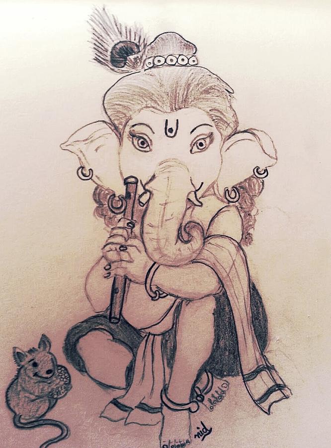 Ganesha-the hindu God Drawing by D J - Pixels
