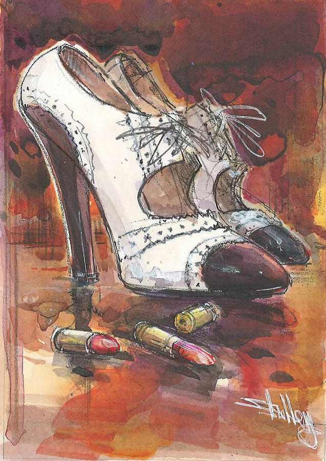 Gangsta Shoes with Lipstick Bullets Painting by Ronald Shelley