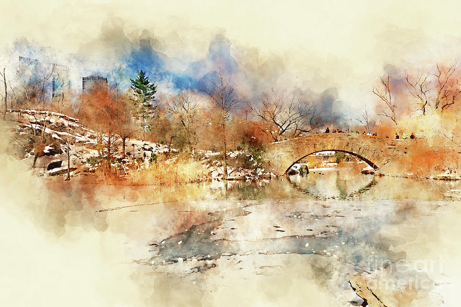 Gapstow Bridge Central Park New York Digital Art by Ann Garrett