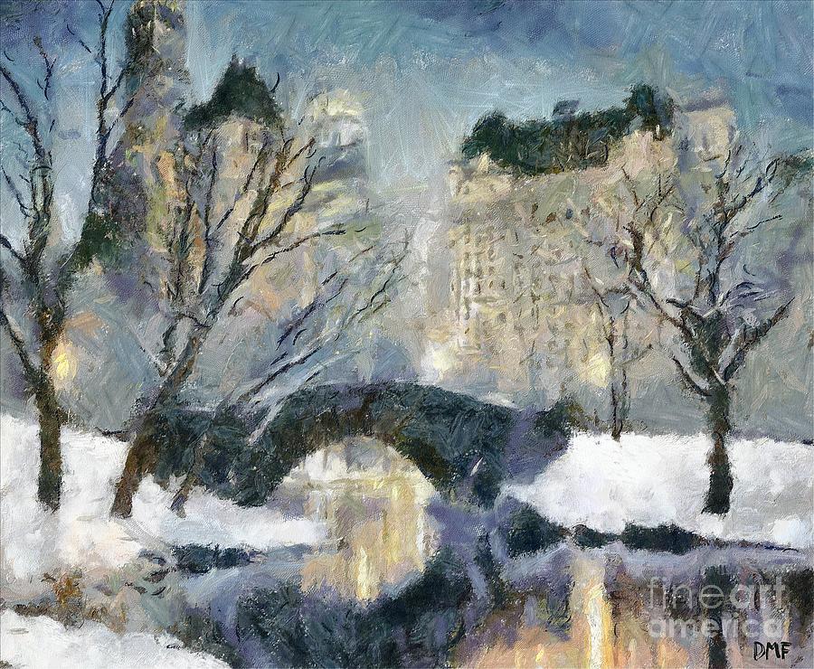City Scene Painting - Gapstow Bridge in Snow by Dragica  Micki Fortuna