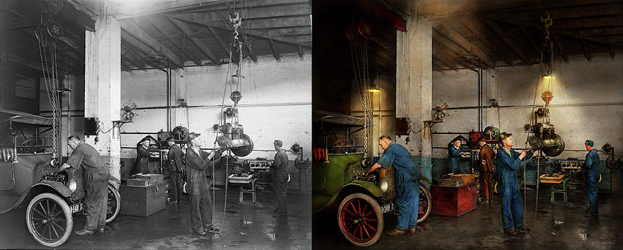 Garage - Mechanic - The overhaul 1919 - Side by Side Photograph by Mike Savad