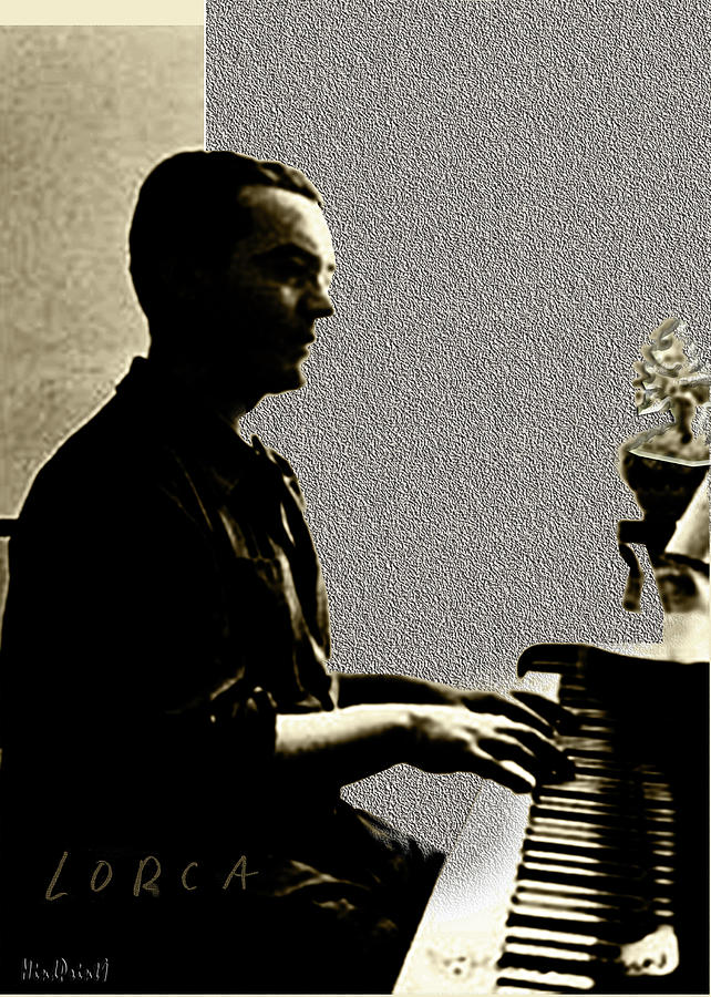 Garcia Lorca at Piano Digital Art by Asok Mukhopadhyay