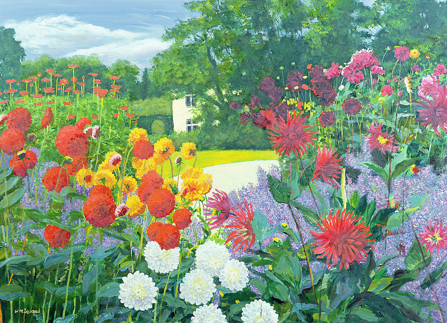 Flower Painting - Garden and House by William Ireland