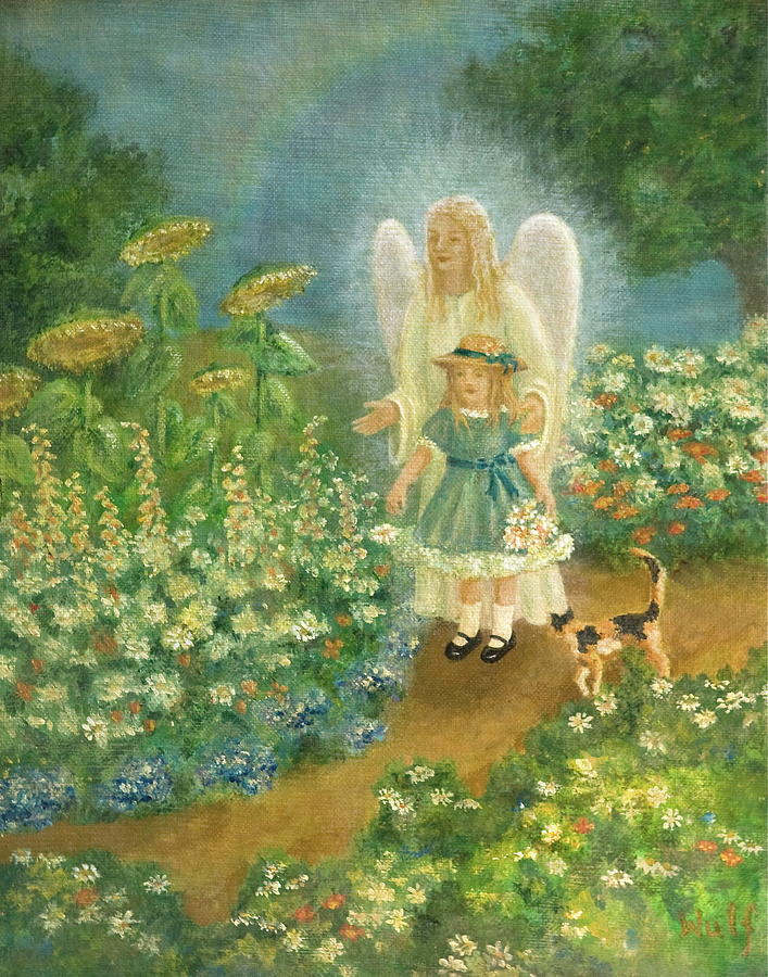 Garden Angel Painting by Bernadette Wulf