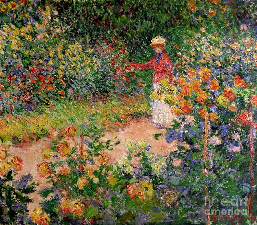 Monet Painting - Garden at Giverny by Claude Monet