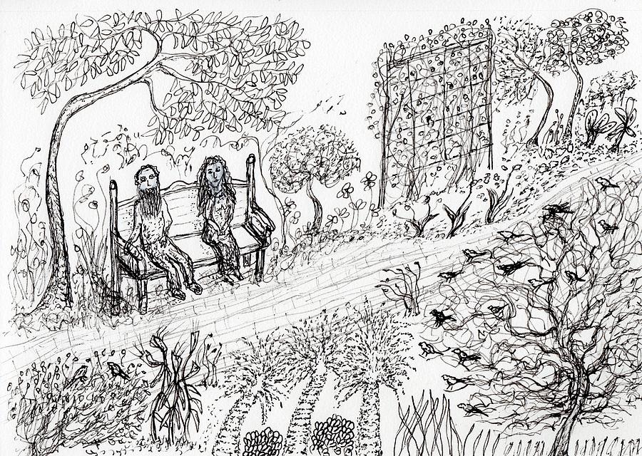 Garden bench Drawing by Jim Taylor
