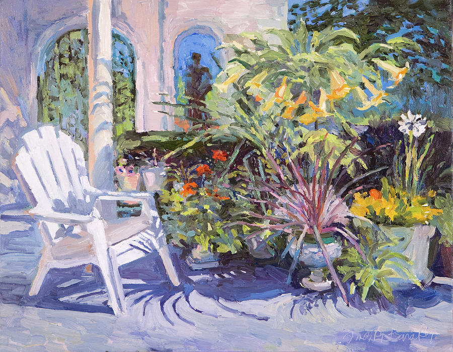 Garden Chair in the Patio Painting by Judith Barath