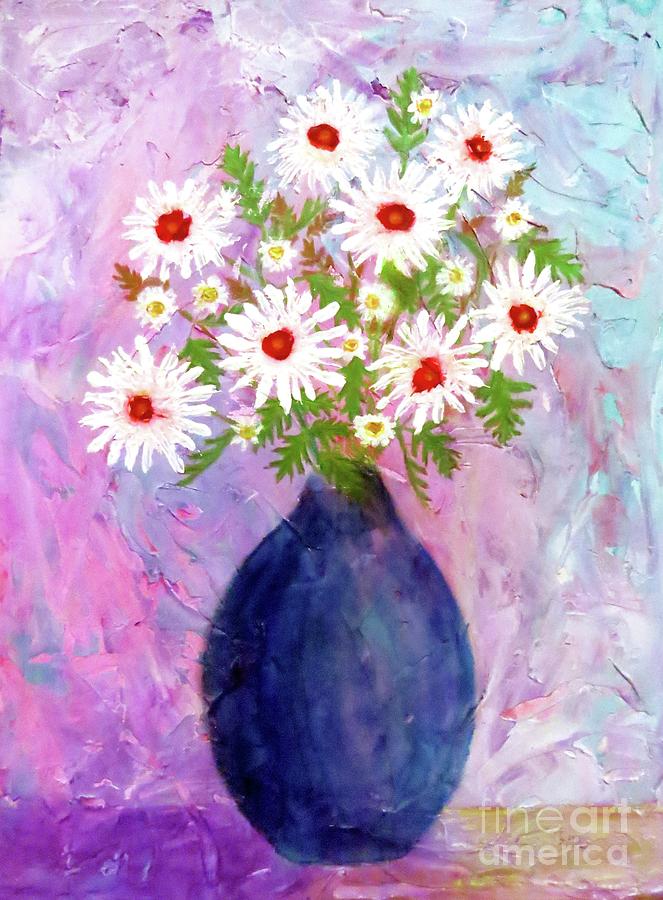 Garden Daisies Cobalt Vase Painting by Desiree Paquette