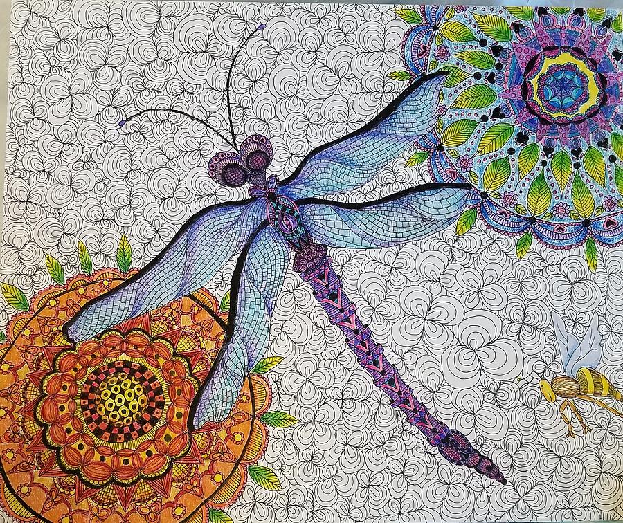 Garden Dragon Fly Drawing by Barbara Gustaveson - Fine Art America