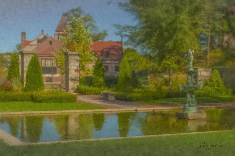 Garden Fountain at Ames Free Library Painting by Bill McEntee