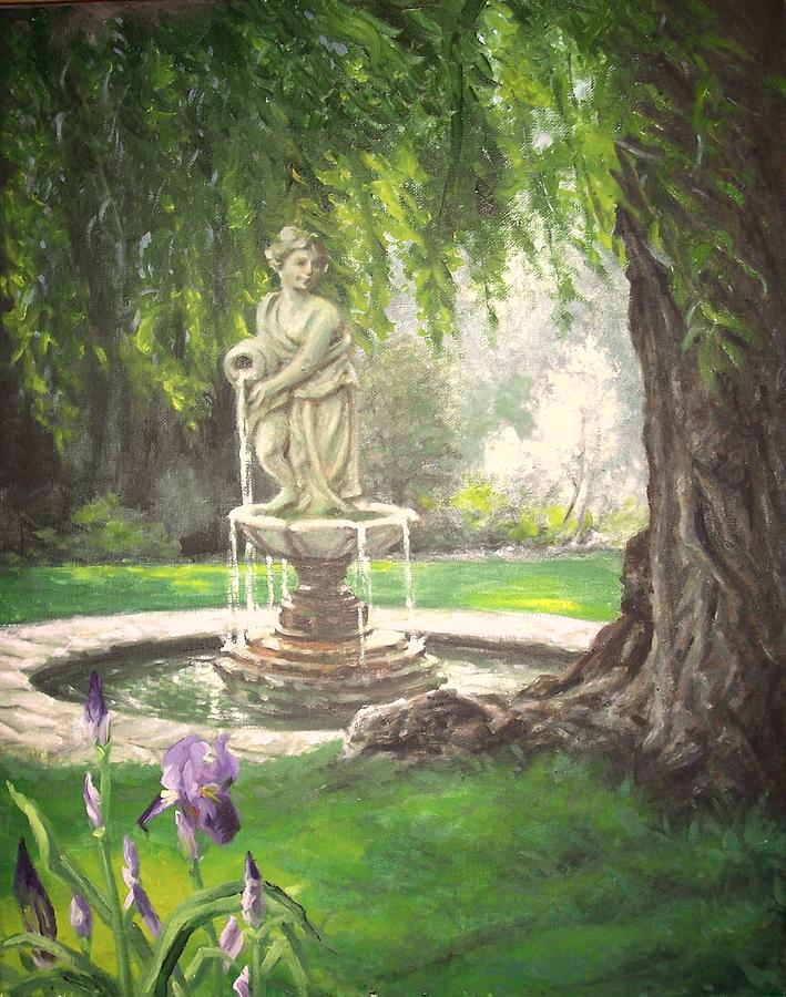 Garden Fountain Painting By Dennis Earley Fine Art America