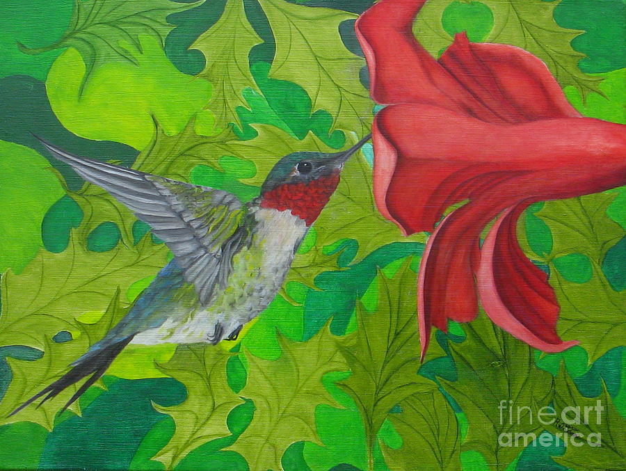 Garden hummingbird Painting by Richard Dotson