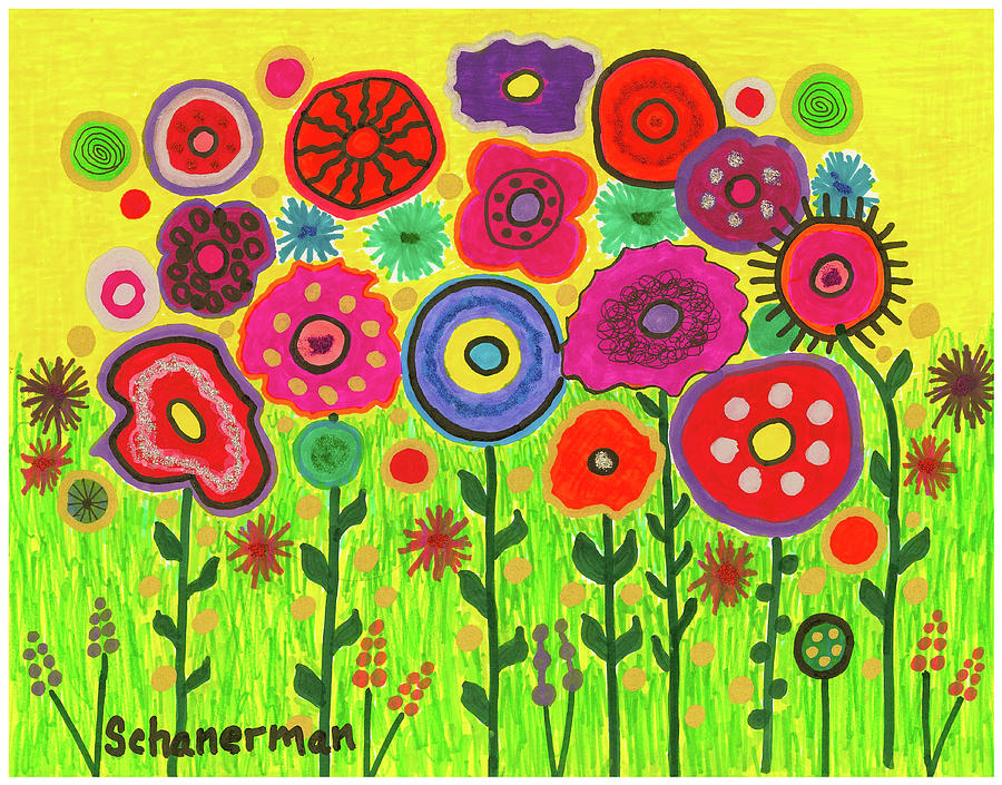 Garden of Blooming Brilliance Drawing by Susan Schanerman