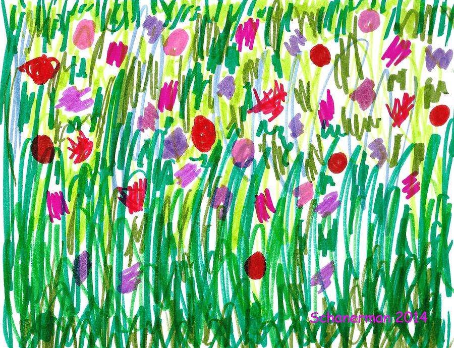 Whimsical Drawing - Garden of Flowers by Susan Schanerman