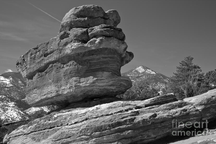 Garden Of The Gods Balanced Rock Black And White Photograph by Adam Jewell