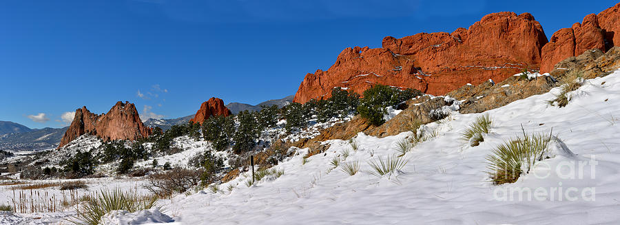 Garden Of The Gods Snowy Blue Sky Panorama Photograph by Adam Jewell