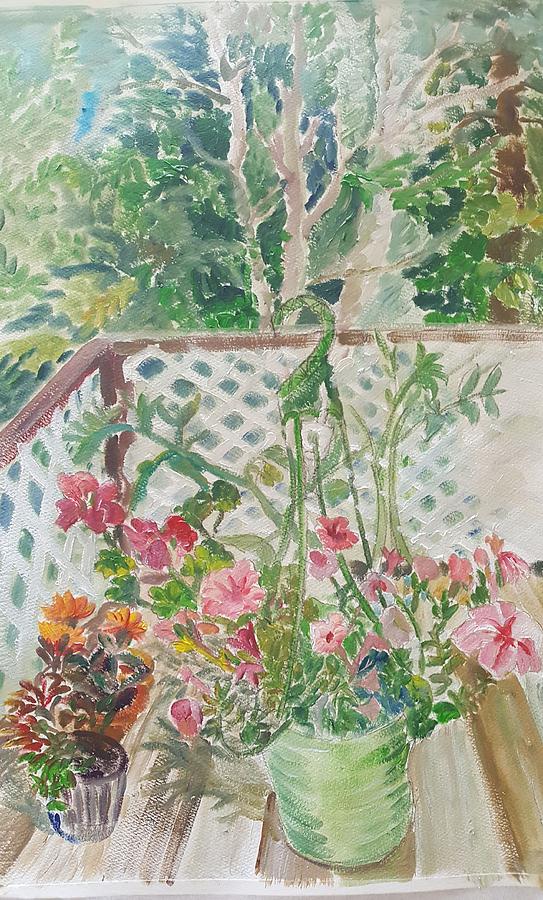 Garden on the terrace Painting by Eva Halus - Fine Art America