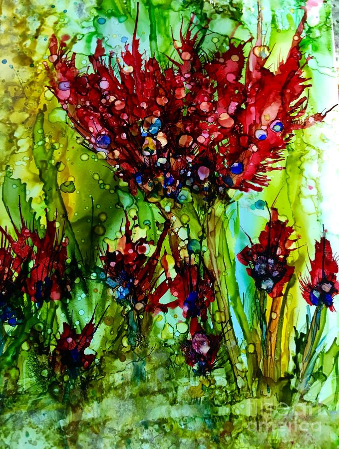 Garden Party in Red Painting by Nancy Koehler