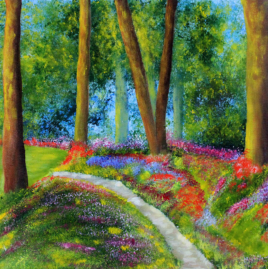 Flower Painting - Garden Path by Manju Raj