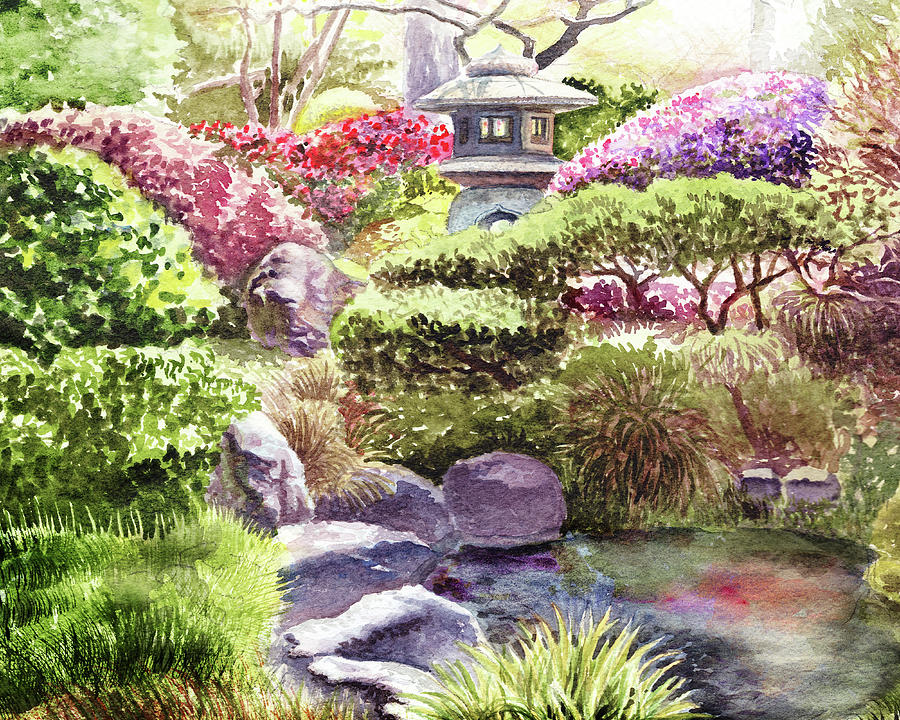 Garden Path To Pagoda Painting by Irina Sztukowski