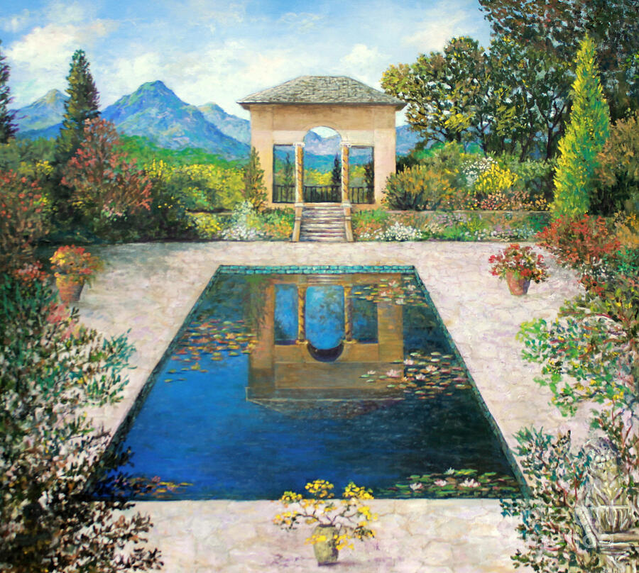 Garden Reflection Pool Painting by Lou Ann Bagnall