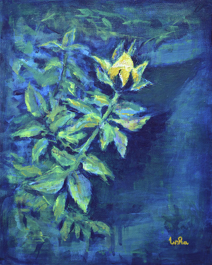 Green Painting - Garden Rose -Yellow by Usha Shantharam