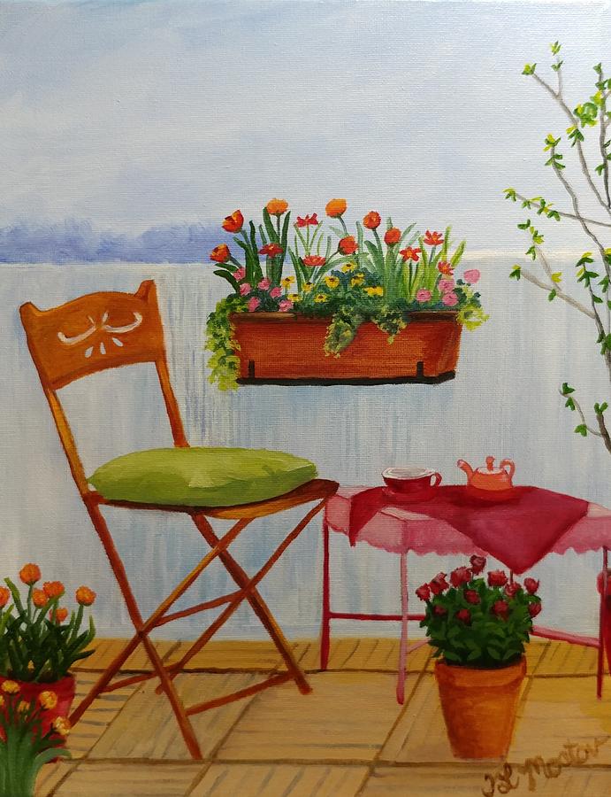 Flower Painting - Garden Terrace by Tina Mostov