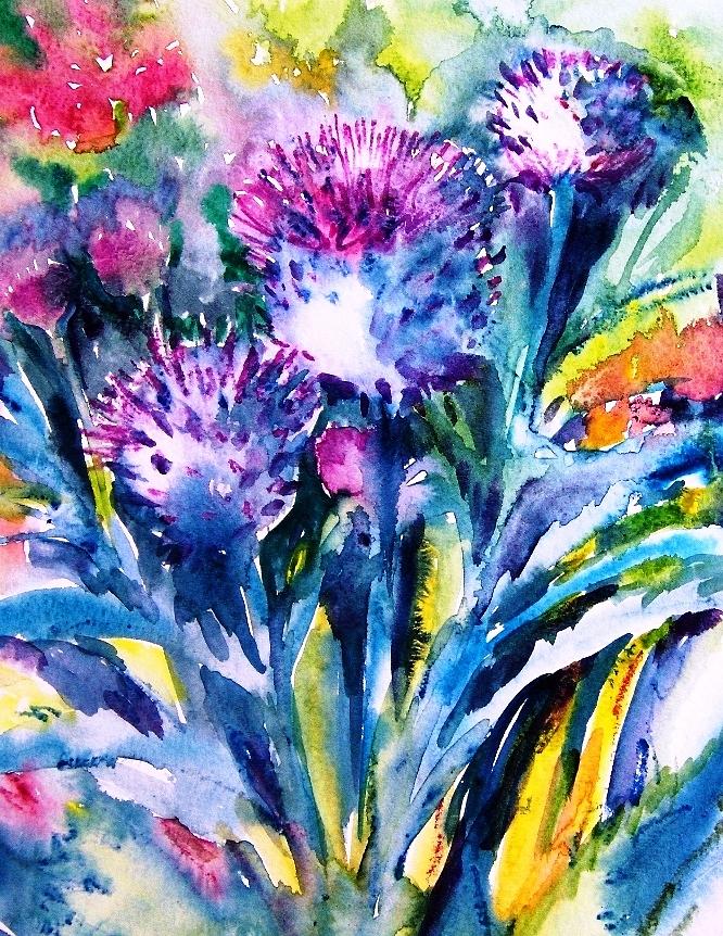 Garden Thistle Painting by Trudi Doyle