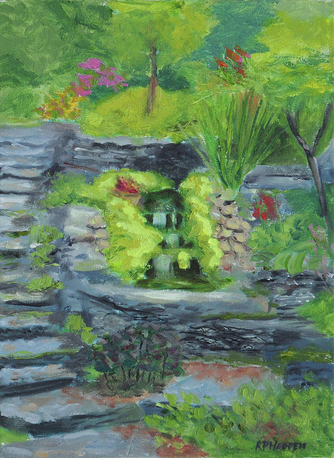 Garden Waterfall Painting by Robert P Hedden