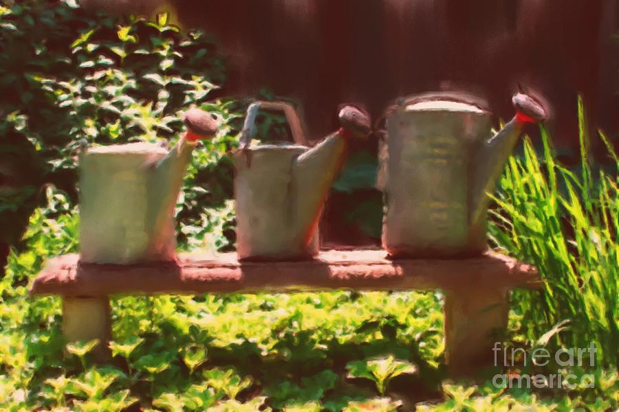 Nature Digital Art - Garden Watering Cans by Smilin Eyes Treasures