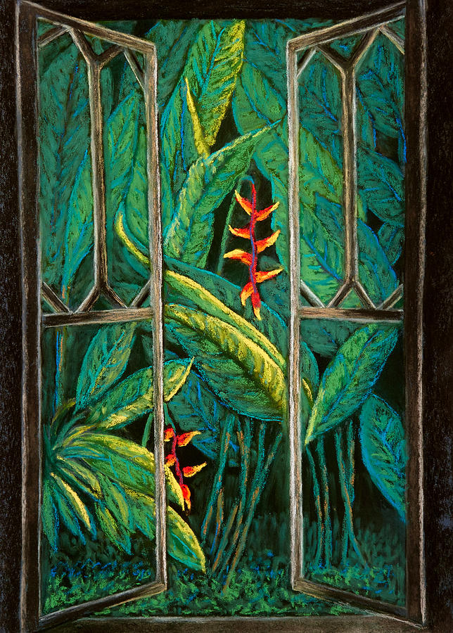 Garden Window In The Moonlight Pastel by Patricia Beebe