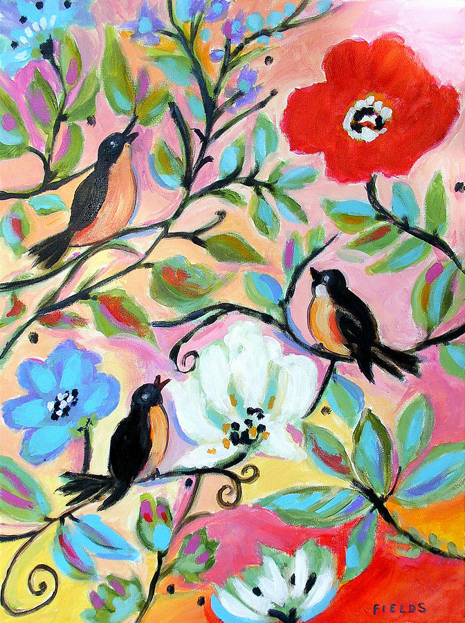 Original Flamingo Painting Poster by Karen Fields - Pixels