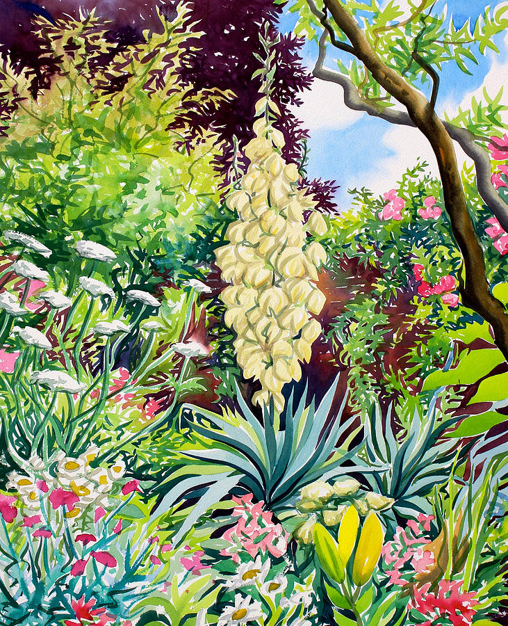 Garden with Flowering Yucca Painting by Christopher Ryland