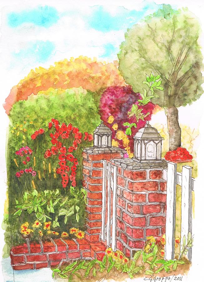 Garden with two pillars in Venice Beach - California Painting by Carlos G Groppa