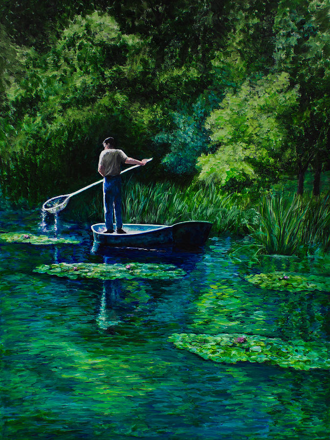 Gardener At Monets Water Lily Pond Painting
