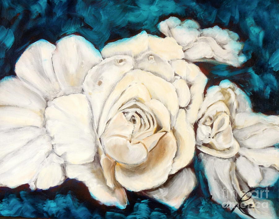 Gardenia on Blue  Painting by Jenny Lee