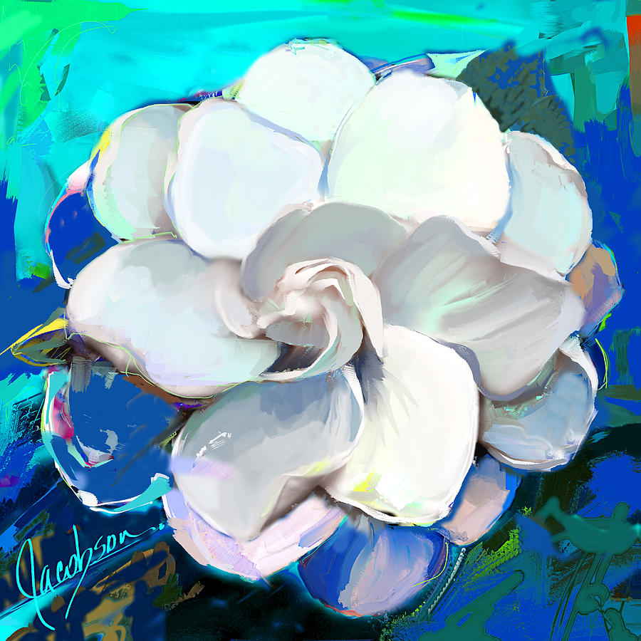 Gardenia Teal 1 Painting by Jackie Medow-Jacobson