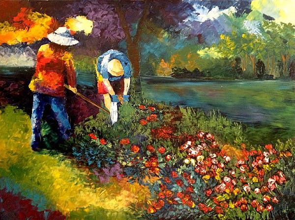 Gardening Painting by Samia Kawas Fine Art America