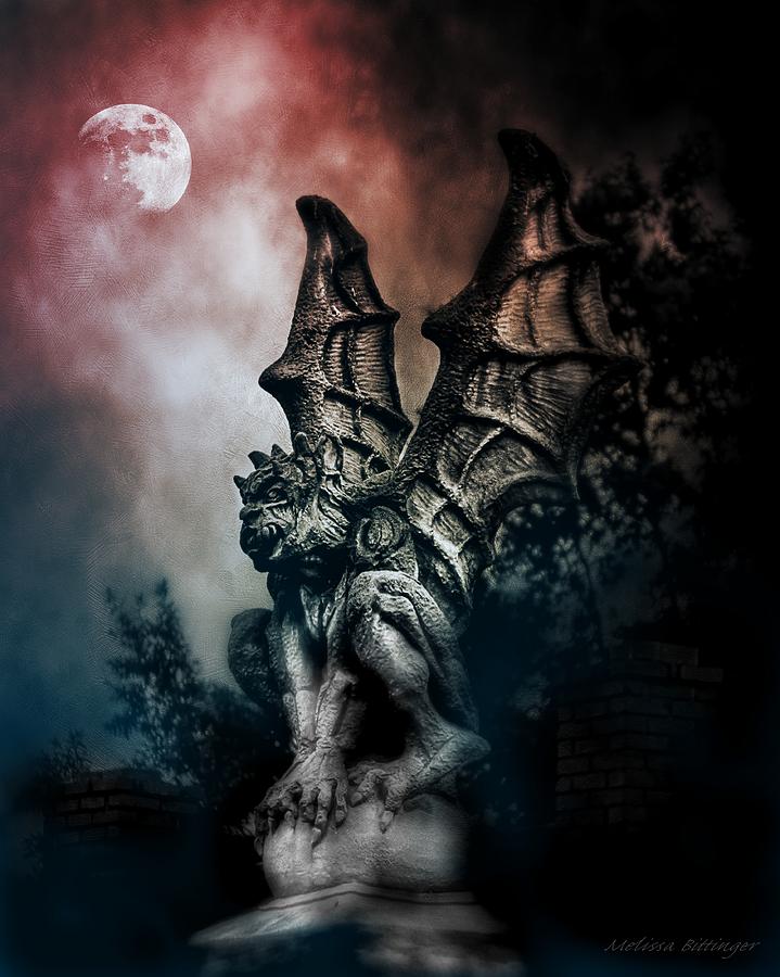 Gargoyle Blood Moon Sky Gothic Photograph by Melissa Bittinger
