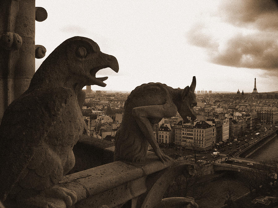 Notre Dame Photograph - Gargoyles Over Paris by Mark Currier