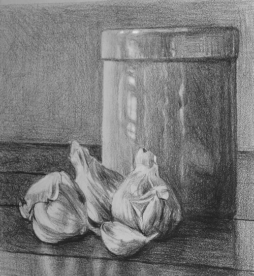 Pencil Sketch Drawing - Garlic and crock by William Hay Pencil Sketch Drawing - Garlic and crock by William Hay