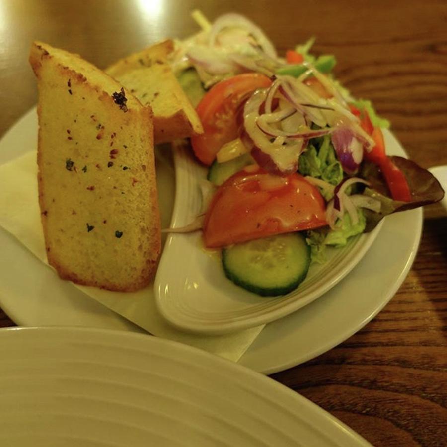Satisfying Photograph - Garlic Bread With House Salad #sidedish by Lisa Bird