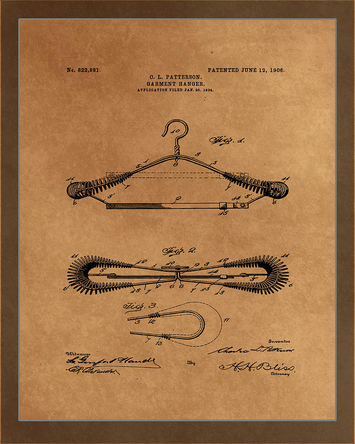 Garment Hanger Patent Drawing  Mixed Media by Brian Reaves