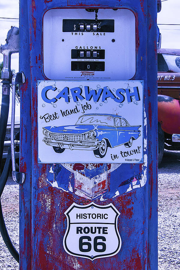 Sign Photograph - Gas pump Route 66 by Garry Gay